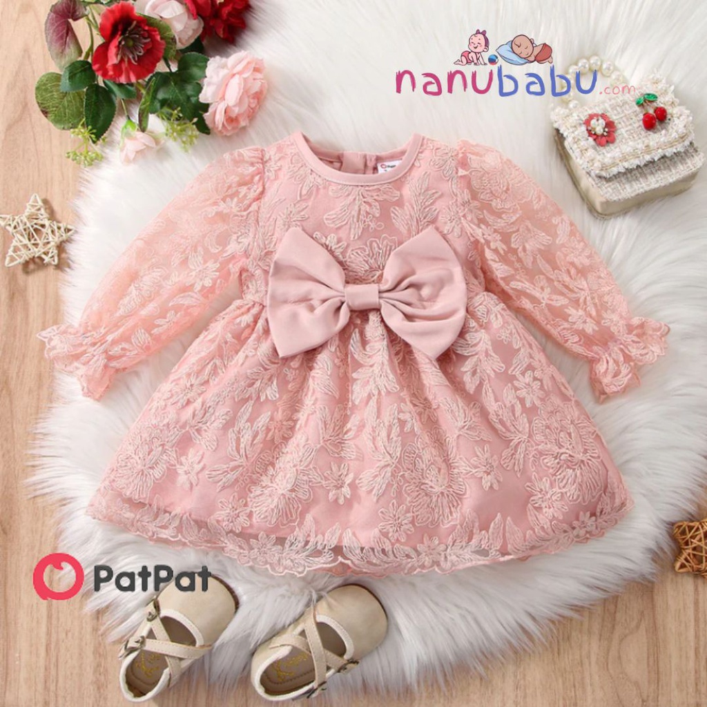 Babyhug Woven Singlet Sleeves Party Dress with Bow Applique - Dark Pink main image 1