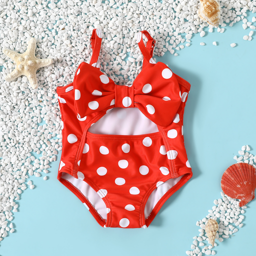 [SC8L4-20571390] Baby Girl Allover Polka Dot Print Cut Out One-Piece Swimsuit