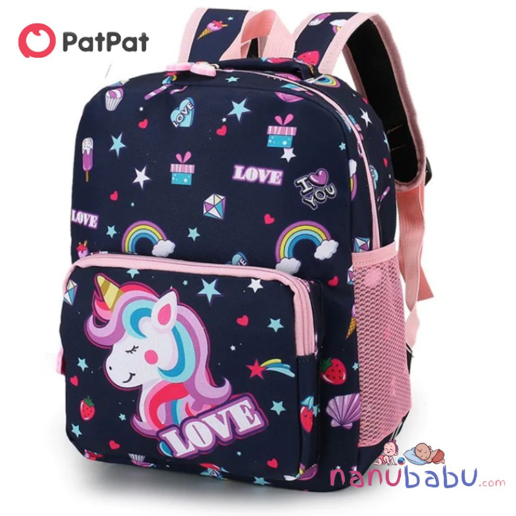 Patpat-Kids Unicorn Rainbow Print Backpack Children Square School Bag Travel Bag