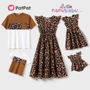 Patpat-(nb6-20541409)Family Matching Leopard Print Flutter-sleeve Belted Dresses and Short-sleeve Colorblock T-shirts Sets(Men: XL)