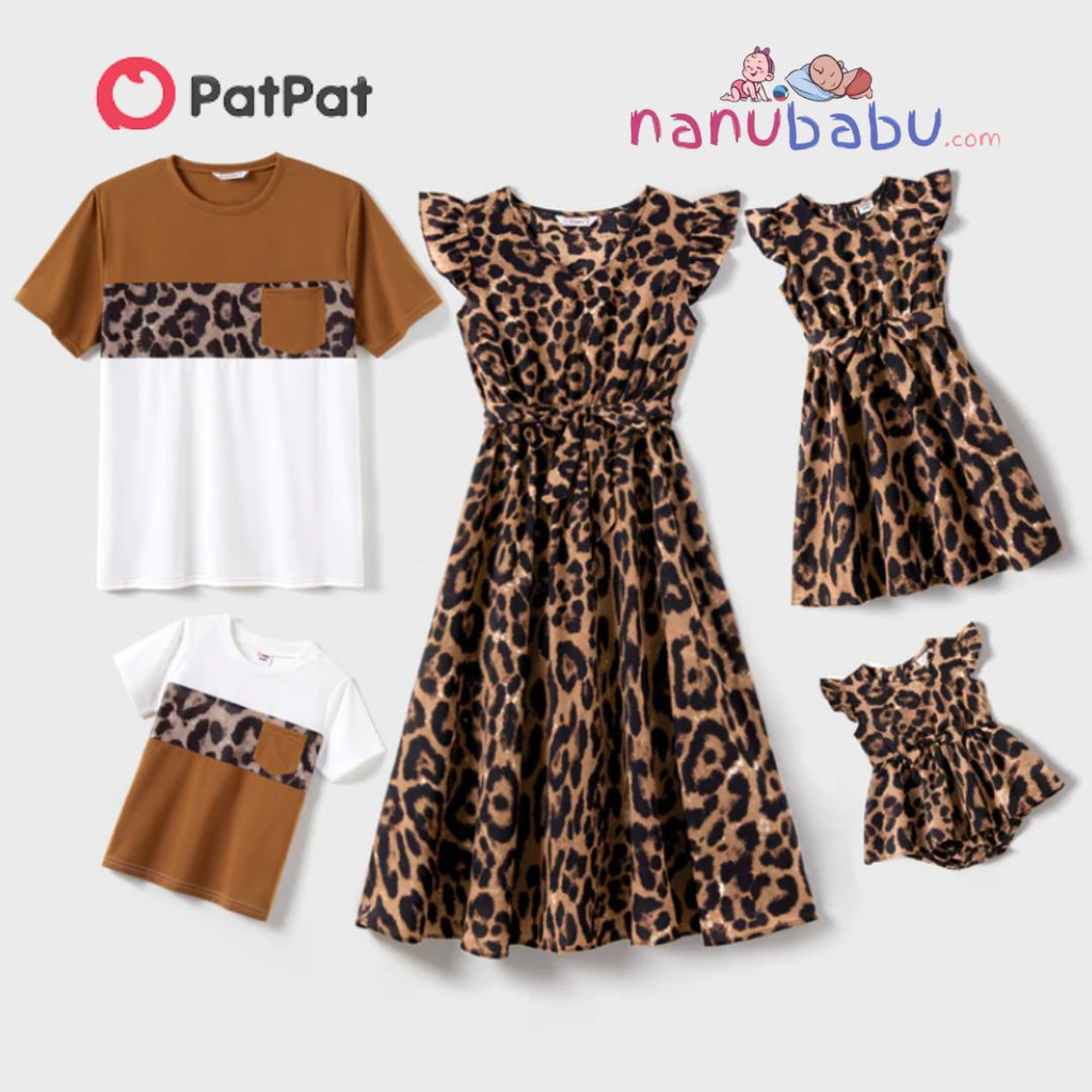 Patpat-(nb6-20541411)Family Matching Leopard Print Flutter-sleeve Belted Dresses and Short-sleeve Colorblock T-shirts Sets(Toddler Boy 3 - 4 years)