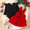 Christmas 2Pcs Baby Girl Solid color Hyper-Tactile Solid Color Long Sleeve Suit Dress 