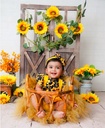 Patpat-(2nb1-20308027)2pcs Baby Girl Sunflower Floral Print Splice Yellow Layered Sleeveless Ruffle Romper with Headband Set