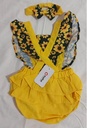 Patpat-(2nb1-20308027)2pcs Baby Girl Sunflower Floral Print Splice Yellow Layered Sleeveless Ruffle Romper with Headband Set