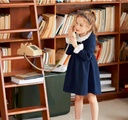 Medium Thickness Solid Color Long Sleeve Elegant Toddler Girl Dress with Stand Collar