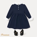 Medium Thickness Solid Color Long Sleeve Elegant Toddler Girl Dress with Stand Collar