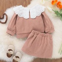 2pcs Solid Doll Collar Corduroy Long-sleeve Baby Set