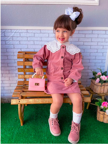 2pcs Solid Doll Collar Corduroy Long-sleeve Baby Set