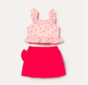 2pcs Toddler Girl Strawberry Print Ruffled Flutter-sleeve Tee and Bowknot Design Skirt Set(6nb30-20582139)