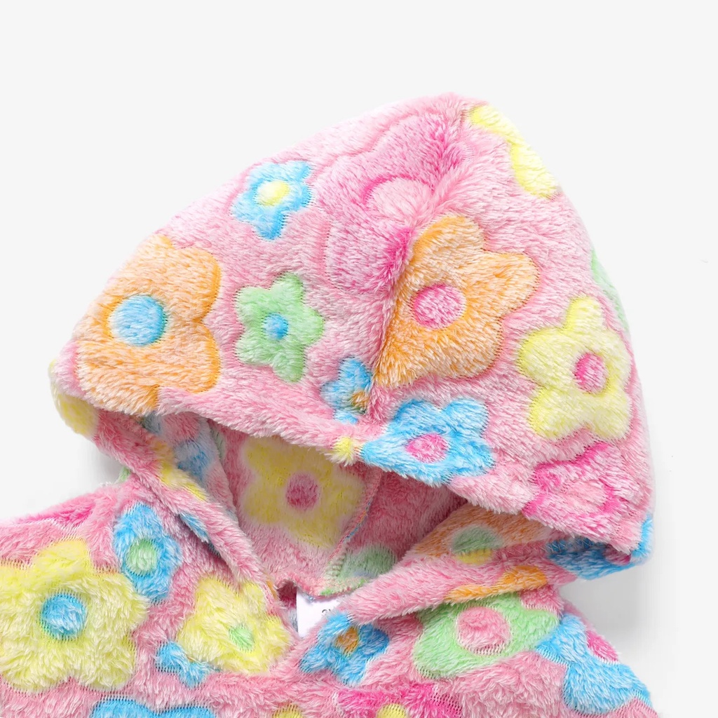 2pcs Toddler Girl Flowers Flannel Fuzzy Set with Hood