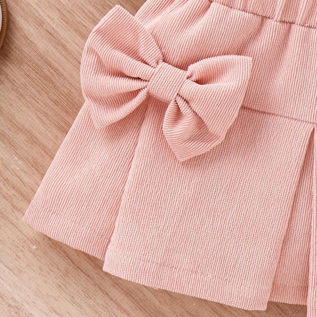 3pcs Baby Girl 95% Cotton Ribbed Ruffle Long-sleeve Top and Bow Front Skirt & Headband Set