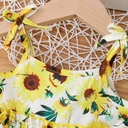 2pcs Baby Girl Sunflower Print Camisole and 100% Cotton Ripped Denim Shorts Set