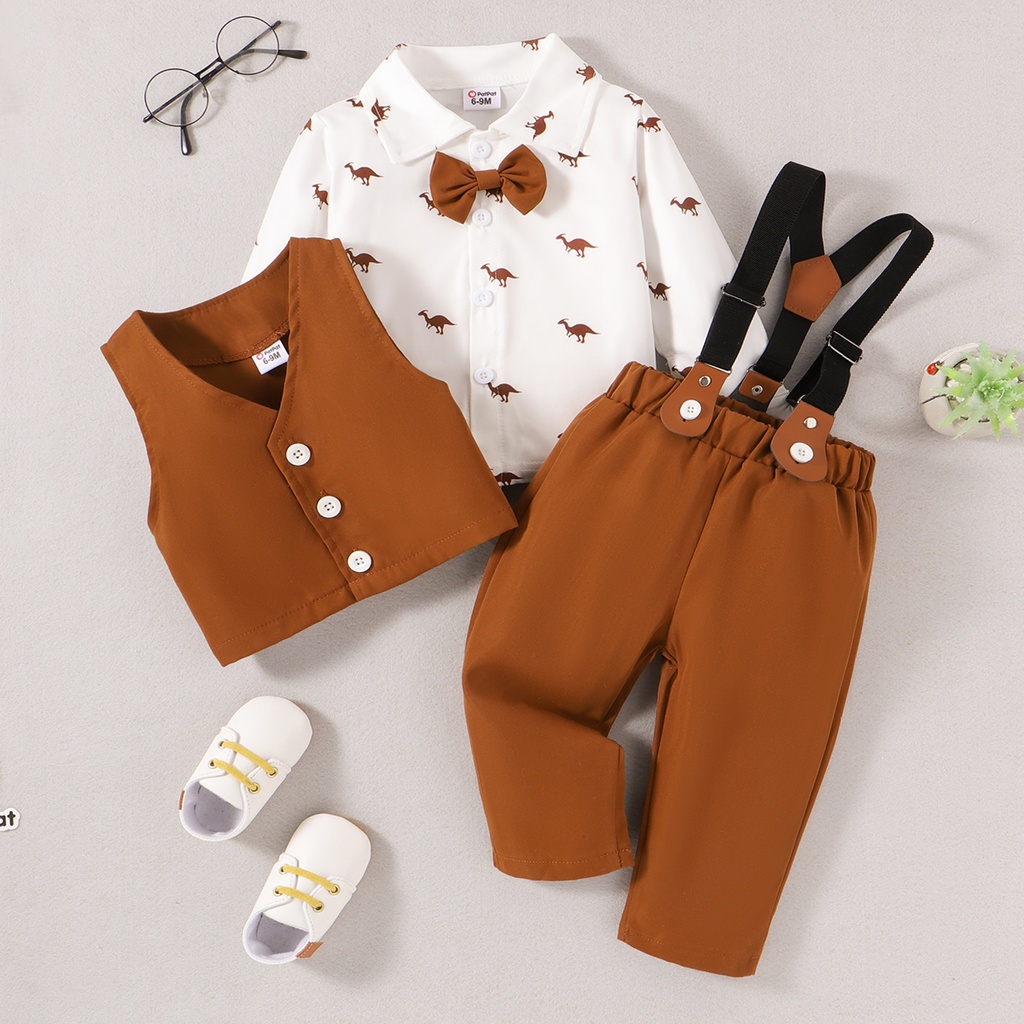 3pcs Baby/Toddler Boys Elegant Dinosaur Animal Lapel Occassion Gentleman Suit Sets