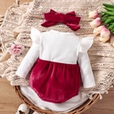 2pcs Baby Girl Cotton Ribbed Solid Spliced Long-sleeve Bow Front Romper & Headband Set