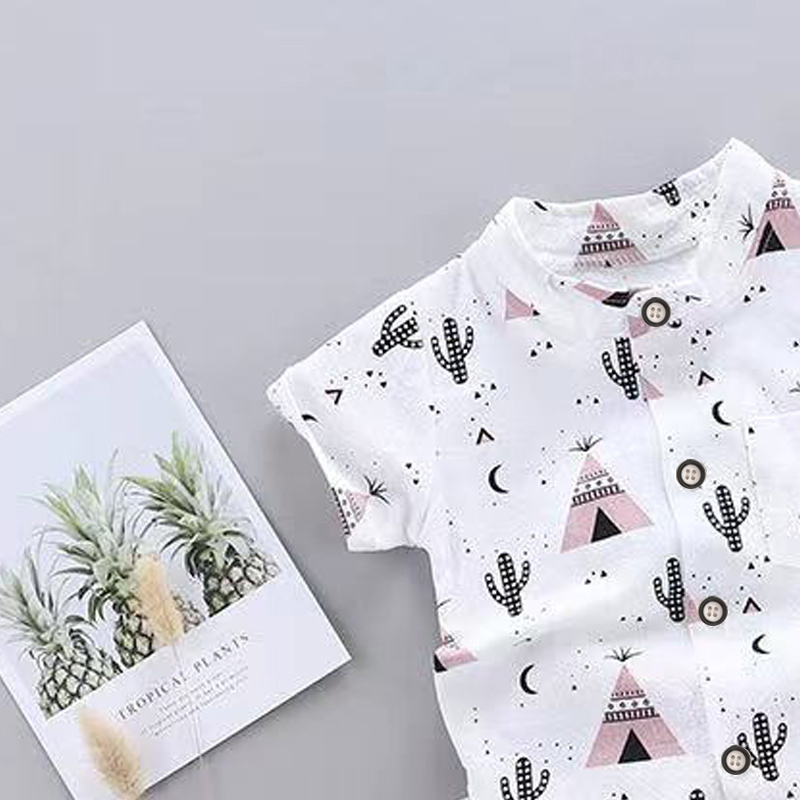 Cactus Print Short-sleeve Shirt and Pants Set