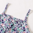 2pcs Kid Girl Purple Twist Front Rib-knit Top and Allover Floral Print Slip Dress Set