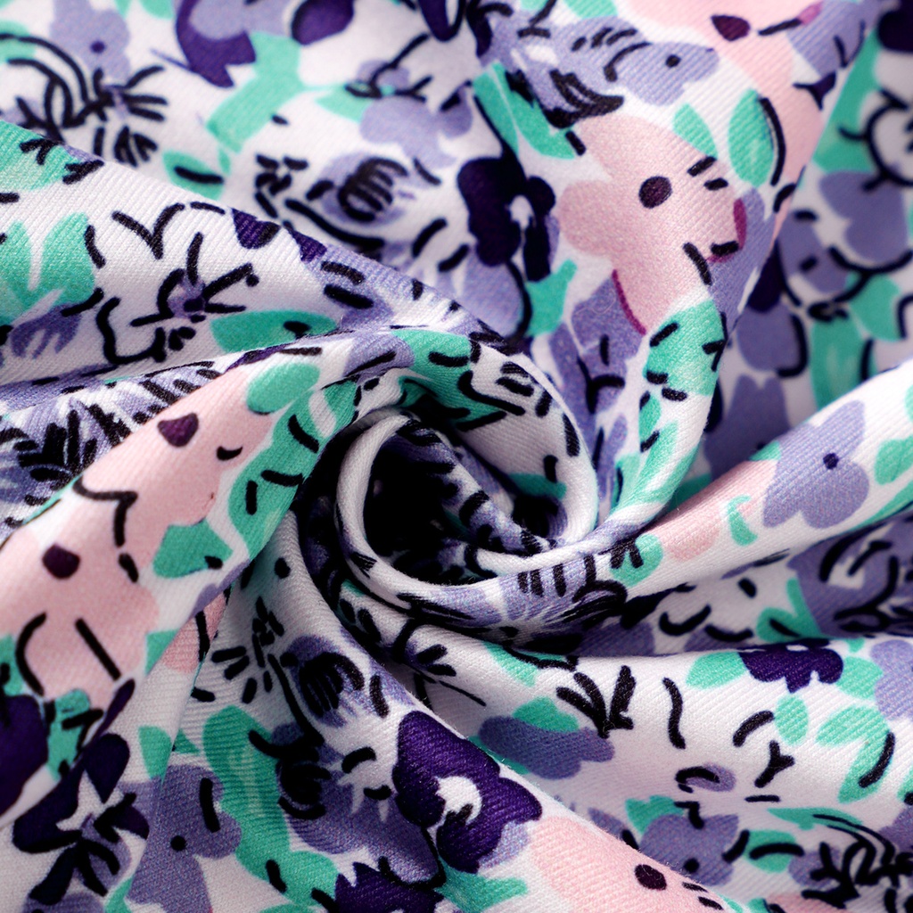 2pcs Kid Girl Purple Twist Front Rib-knit Top and Allover Floral Print Slip Dress Set