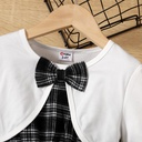 Toddler Girl Plaid Panel Bow Tie Long-sleeve 2 In 1 Dress   