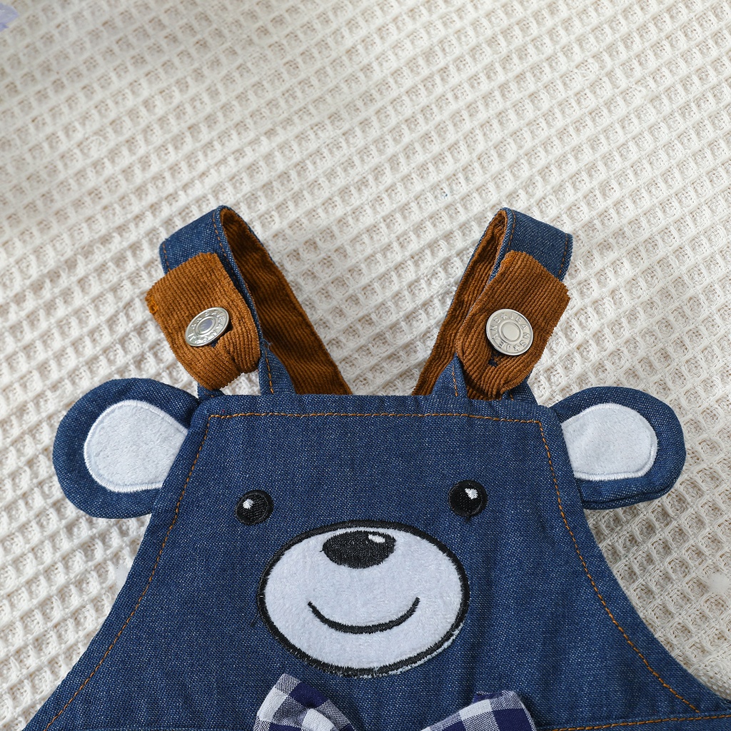 Baby Boy 100% Cotton Bear Embroidery Bow Decor Denim Overalls 