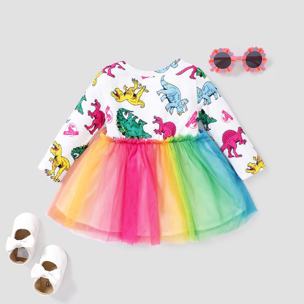 Baby Girl Sweet Animal Pattern Multi-layered Long Sleeve Dress 