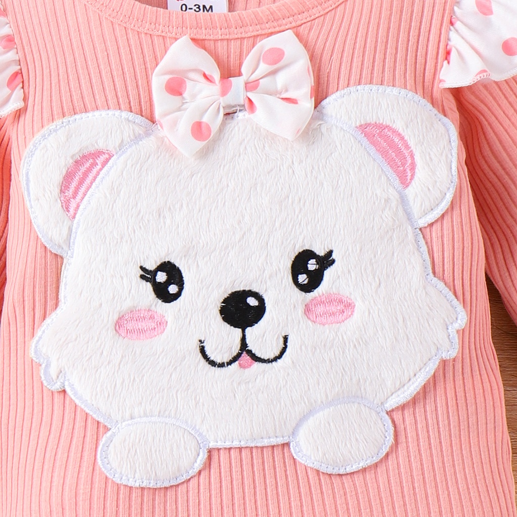 3pcs Baby Girl Sweet Bear Embroidery Romper and Denim Skirt Set