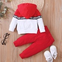 2pcs Letter Print Splice Color Block Hooded Long-sleeve Baby Set