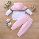 2pcs Letter Print Splice Color Block Hooded Long-sleeve Baby Set