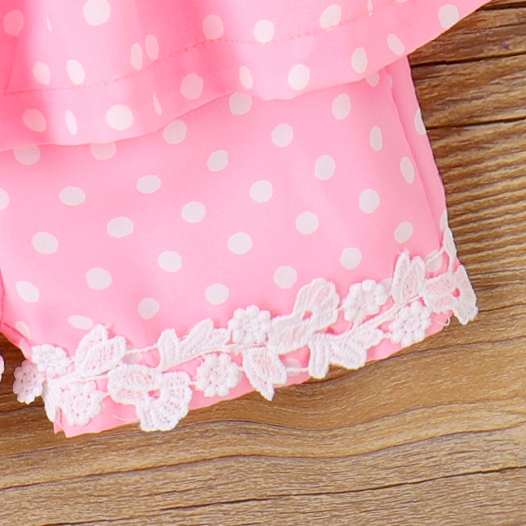 2pcs Baby Girl Lace Polka Dots Ruffle Top and Shorts Set
