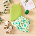 2pcs Toddler Girl Front Buttons Ribbed Ruffle Slip Top and Allover Avocado Print Shorts Set