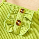 2pcs Toddler Girl Front Buttons Ribbed Ruffle Slip Top and Allover Avocado Print Shorts Set