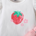 3pcs Baby Girl 95% Cotton Strawberry Pattern Ruffle Top and Shorts & Headband Set