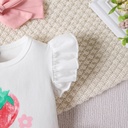 3pcs Baby Girl 95% Cotton Strawberry Pattern Ruffle Top and Shorts & Headband Set