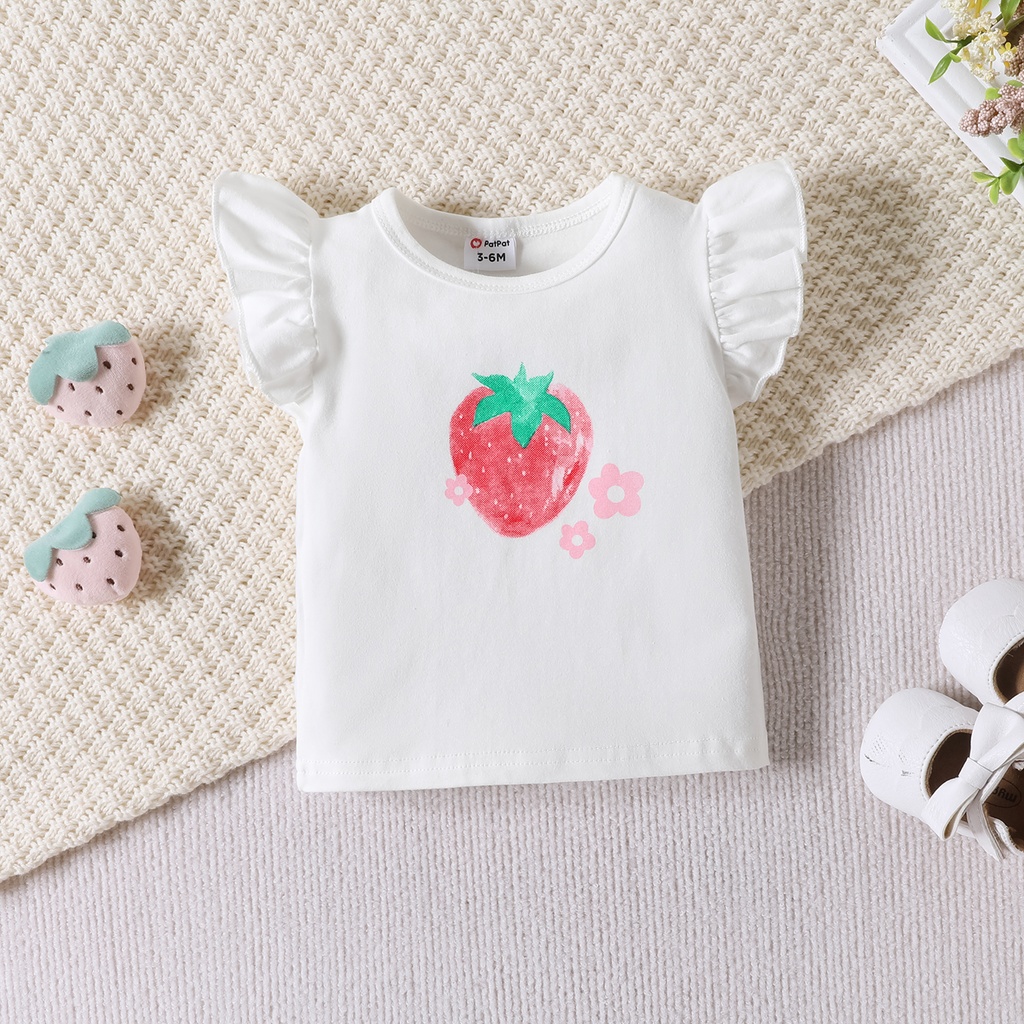 3pcs Baby Girl 95% Cotton Strawberry Pattern Ruffle Top and Shorts & Headband Set