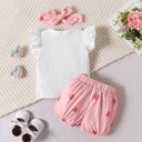 3pcs Baby Girl 95% Cotton Strawberry Pattern Ruffle Top and Shorts & Headband Set