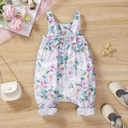 Baby Girl Allover Floral Print Bow Decor Strappy Jumpsuit