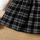 Toddler Girl Plaid Panel Bow Tie Long-sleeve 2 In 1 Dress   