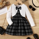 Toddler Girl Plaid Panel Bow Tie Long-sleeve 2 In 1 Dress   