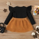 2pcs Baby Girl Rib Knit Ruffled Long-sleeve Top and Button Front Corduroy Skirt Set