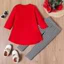 2pcs Toddler Girl Christmas Bowknot Print High Low Long-sleeve Tee and Houndstooth Leggings Set