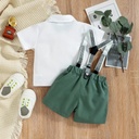 Baby Boy Short-sleeve Party Outfit Gentle Bow Tie Shirt and Suspender Shorts Set