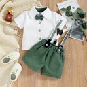 Baby Boy Short-sleeve Party Outfit Gentle Bow Tie Shirt and Suspender Shorts Set