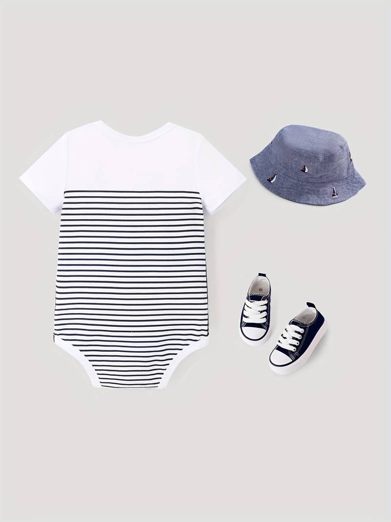 Baby Boy Letter/Stripe Print Short-sleeve Cotton Bodysuit
