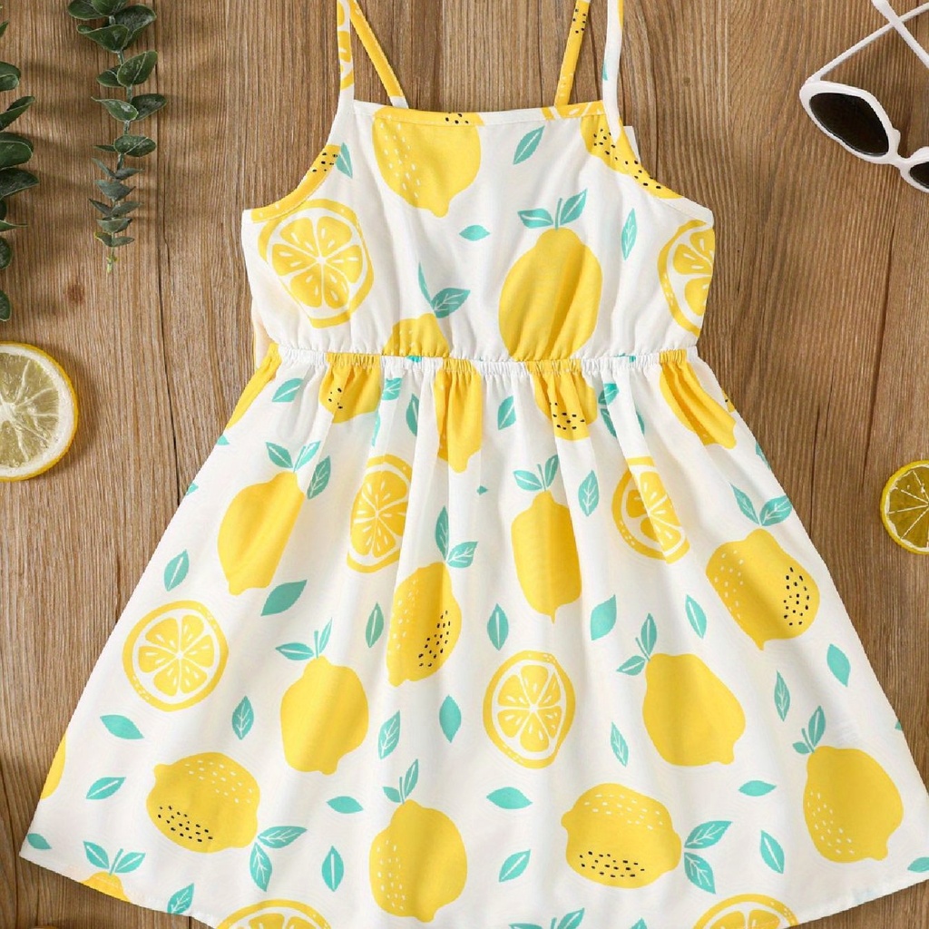 Toddler Girl Lemon Print Back Bow Cami Dress 