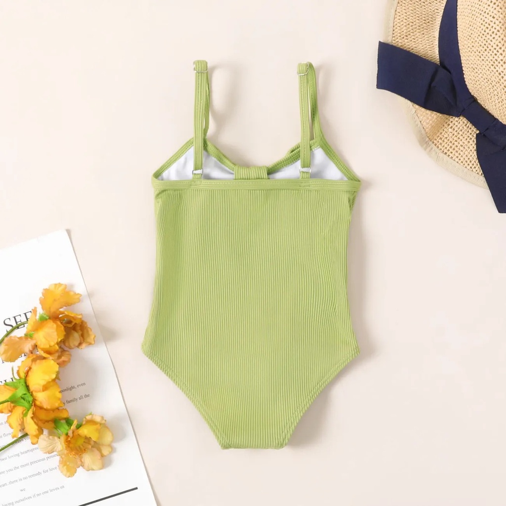 Baby Girl Solid Bow Front Rib-knit One Piece Swimsuit