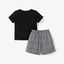 2-piece Kid Boy Plaid Colorblock Tee and Elasticized Shorts Casual Set