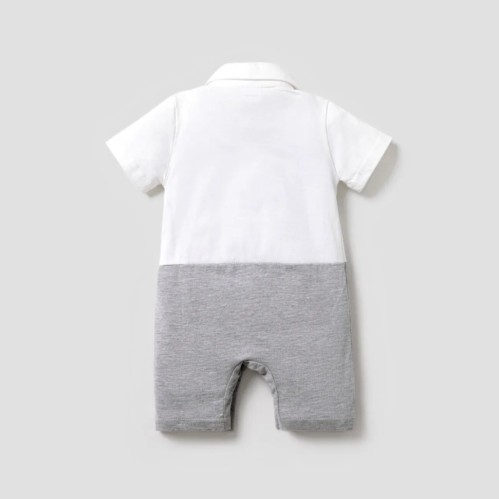 100% Cotton Faux-two Design Bow Tie Decor Short-sleeve Baby Romper