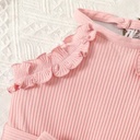 Toddler Girl Pink Ruffle Trim Belted Rib-knit Halterneck Jumpsuit