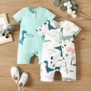 2-Pack Naia Baby Girl Cotton Elephant Print/Pink Zipper Design Short-sleeve Rompers