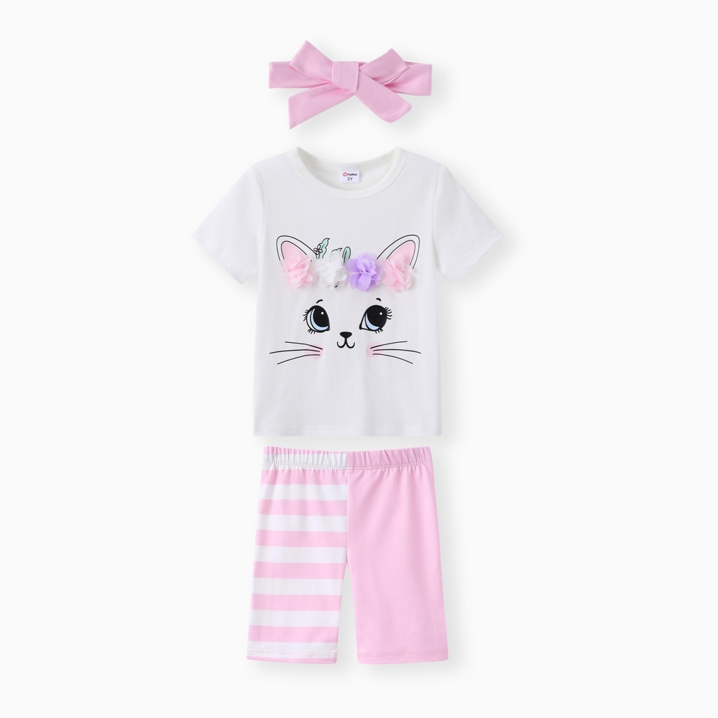 Toddler Girl 3pcs Unicorn Print Tee and Shorts and Headband Set