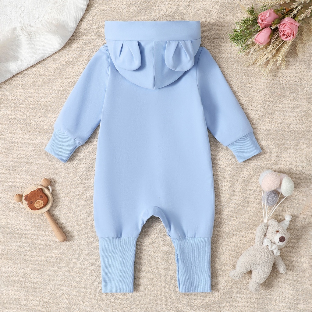 Baby Boy/Girl Bear Temp-Sensing Print 3D Ear Hooded Jumpsuit